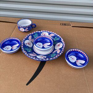 Vietri Solimene Campagna Fish 9" Bowl & 4" Olive Oil Bowl (3) & 3" Mug